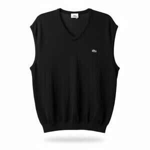 Lacoste Black V-Neck Sweater Vest Preppy Quiet Luxury Golf Classic